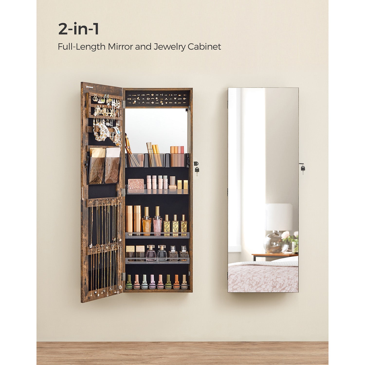 Lockable Jewelry Cabinet Armoire - White