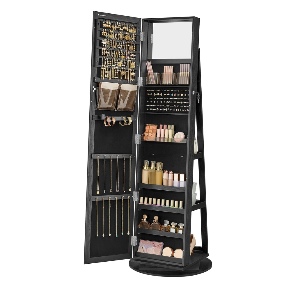 Lockable Jewelry Organizer with Full-Length Mirror - Black