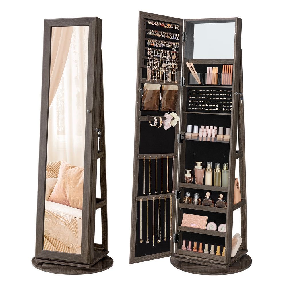 Lockable Jewelry Organizer with Full-Length Mirror - Rustic Brown