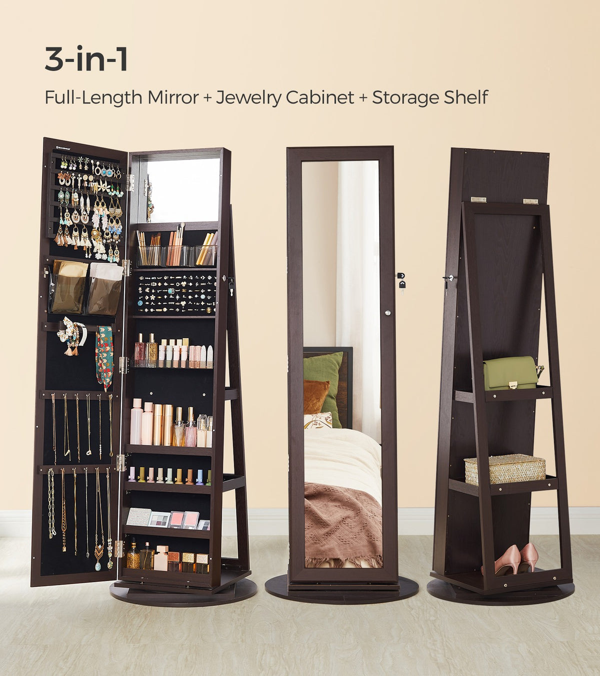 Jewelry Organizer - Lockable - Full-Length Mirror