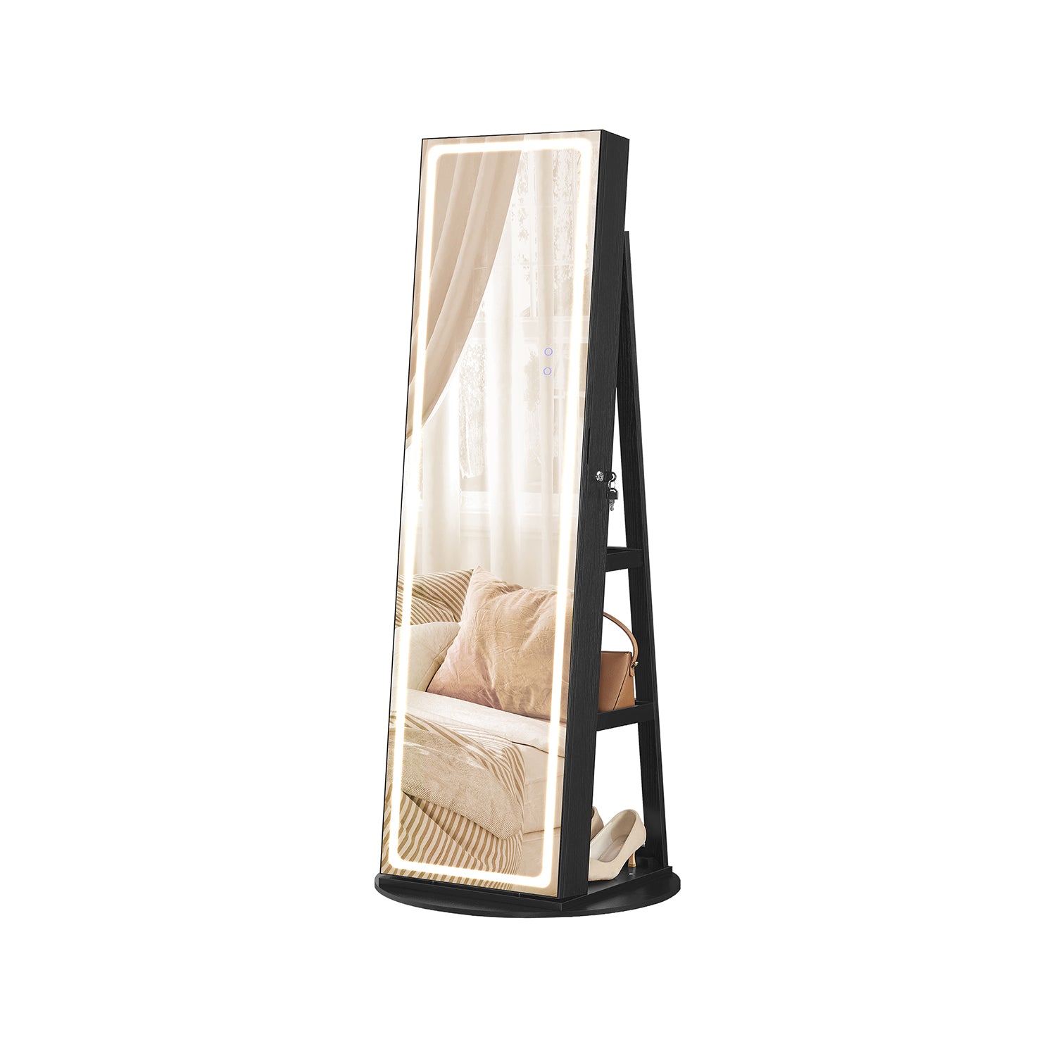 LED Mirror Jewelry Cabinet Standing - Ink Black