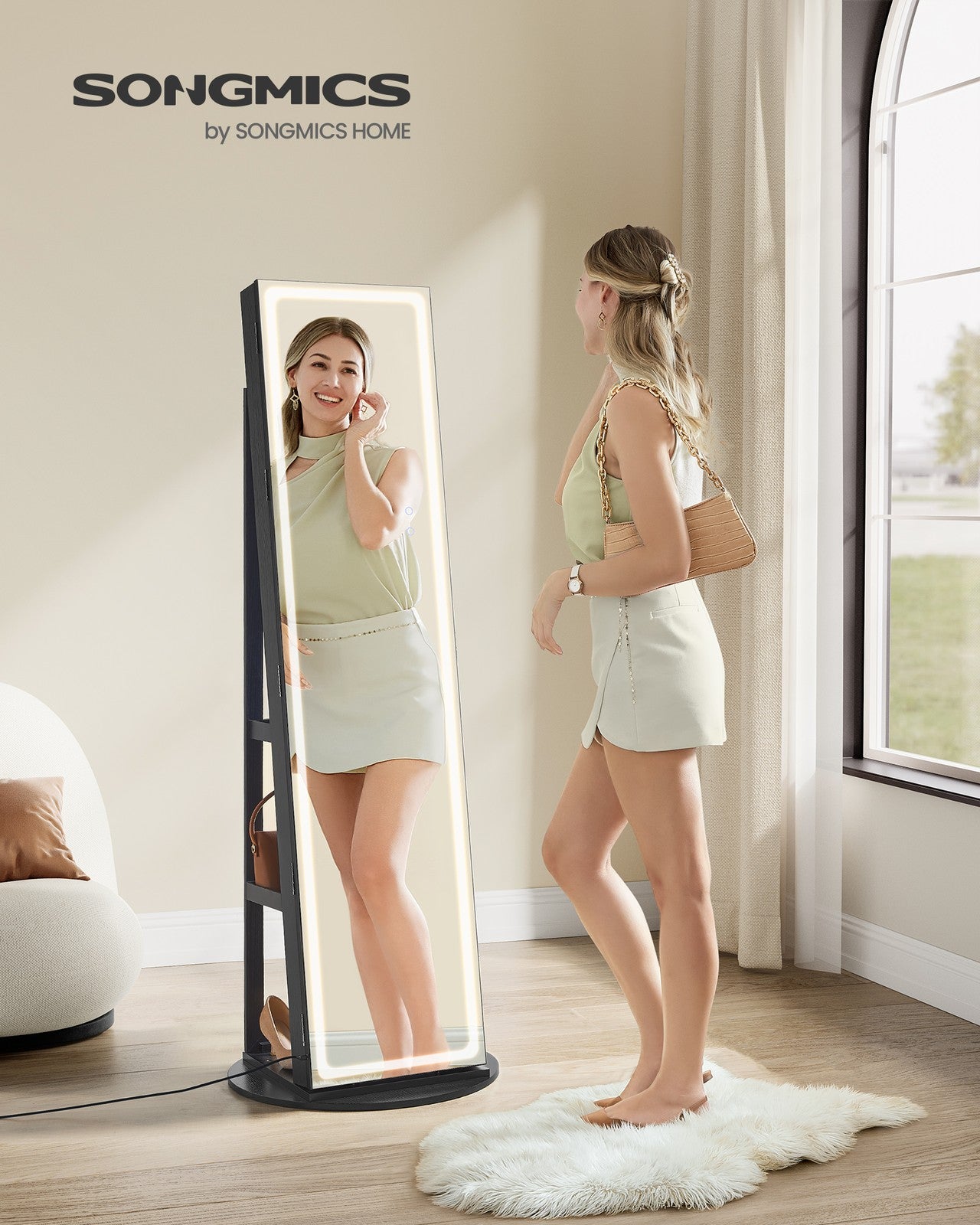 LED Mirror Jewelry Cabinet Standing - Ink Black