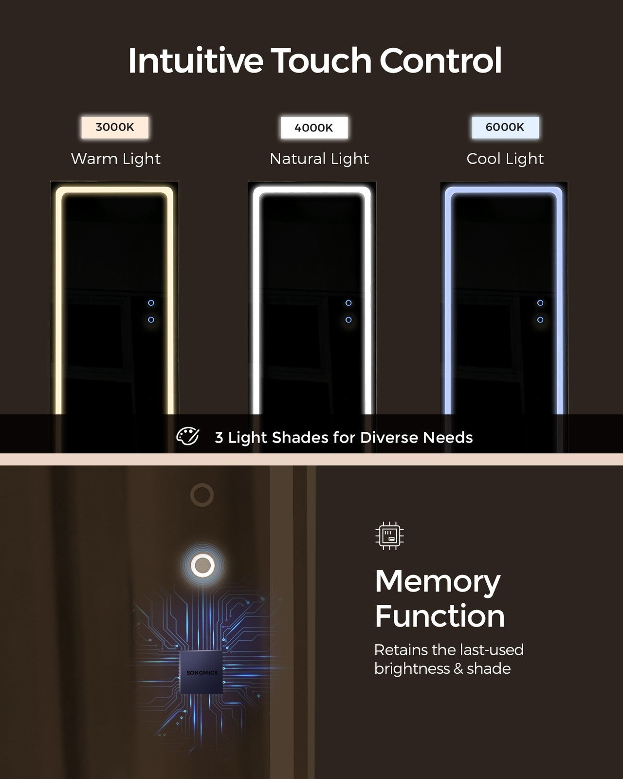LED Mirror Jewelry Cabinet Standing - Ink Black