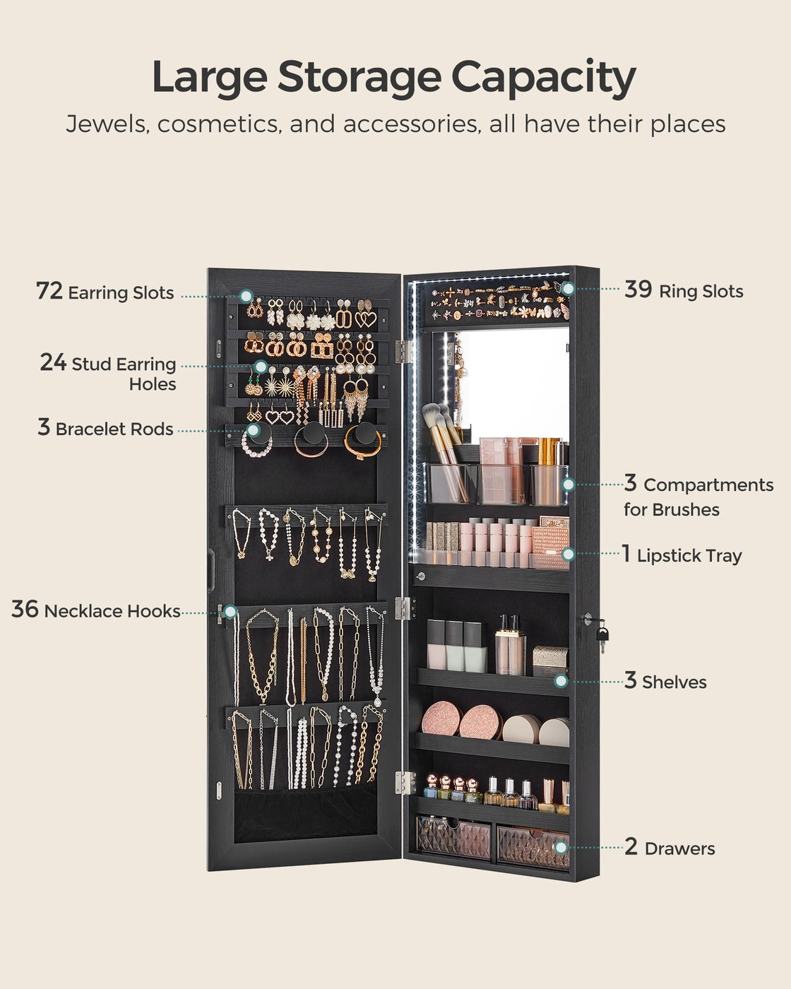 Jewelry Cabinet with LED Lights - White