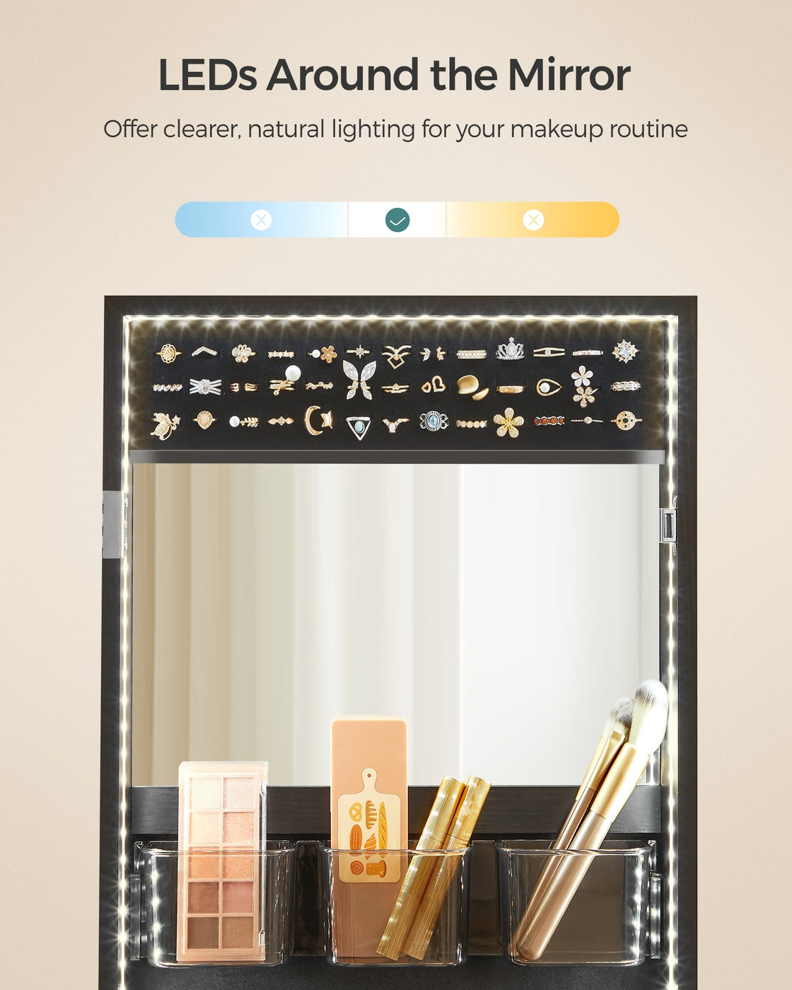 Jewelry Cabinet with LED Lights - White