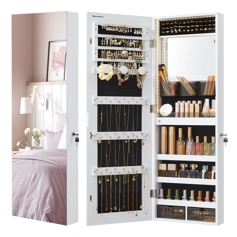 Jewelry Cabinet with LED Lights - White - 14.8"L x 3.8"W x 42.5"H