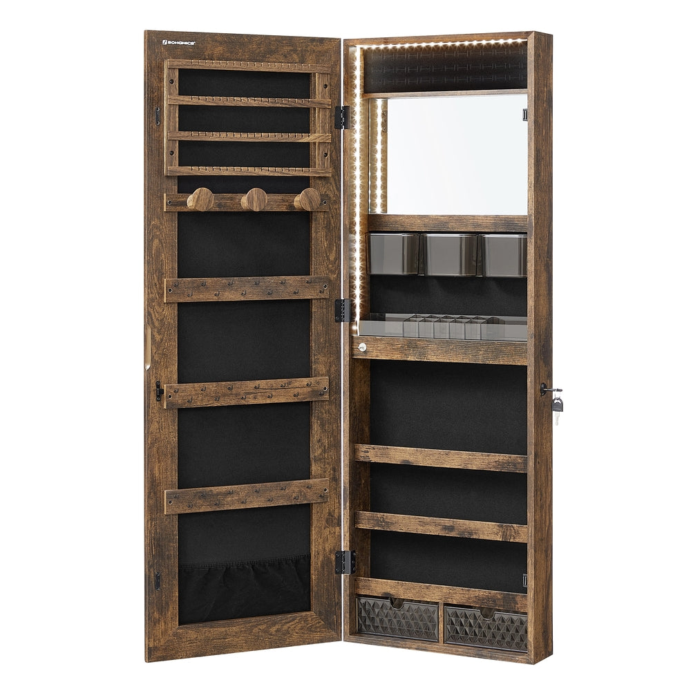 Jewelry Cabinet with LED Lights - Rustic Brown - 14.8"L x 3.8"W x 42.5"H