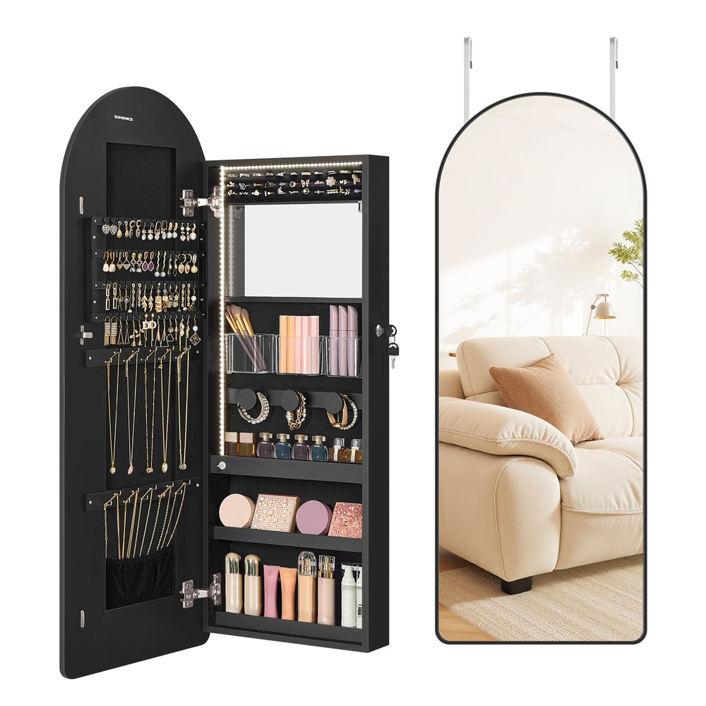 Wide LED Jewelry Cabinet Wall/Door Mounted - Ink Black