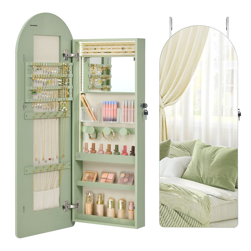 Wide LED Jewelry Cabinet Wall/Door Mounted - Laurel Green