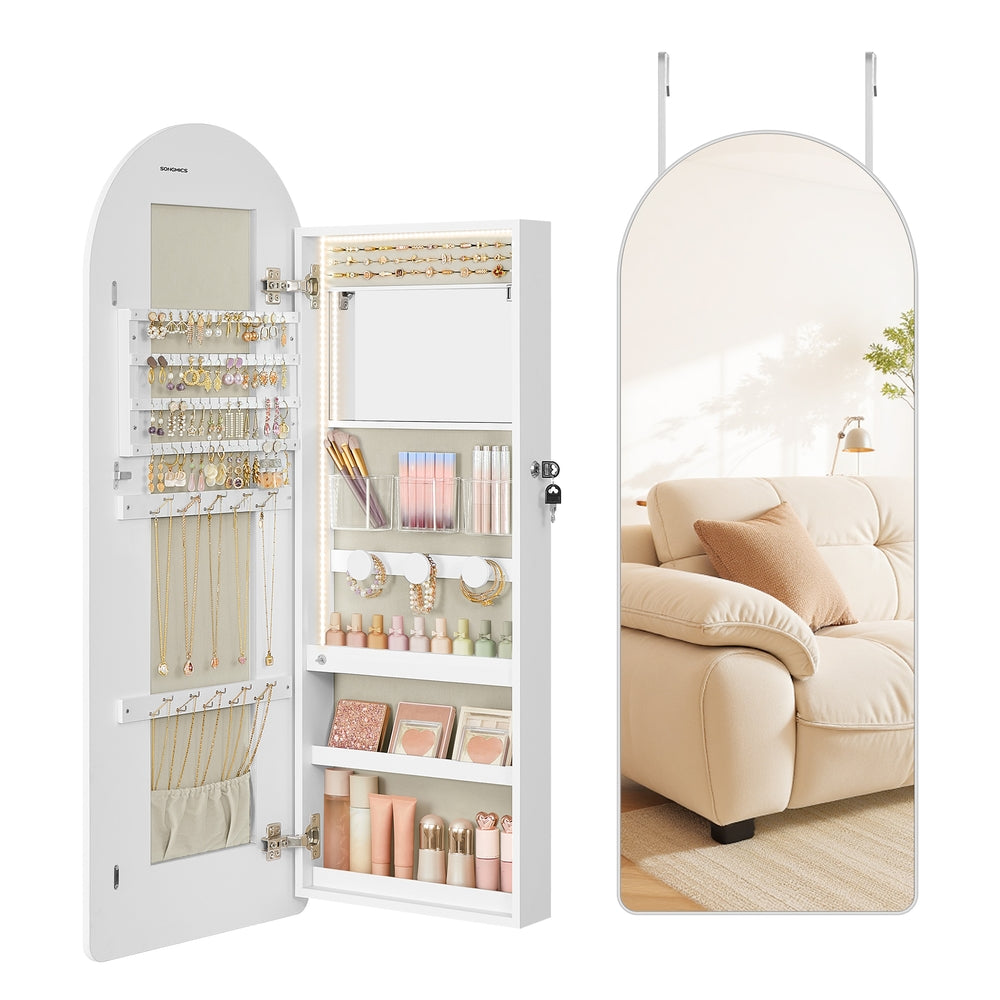 Wide LED Jewelry Cabinet Wall/Door Mounted - Cloud White