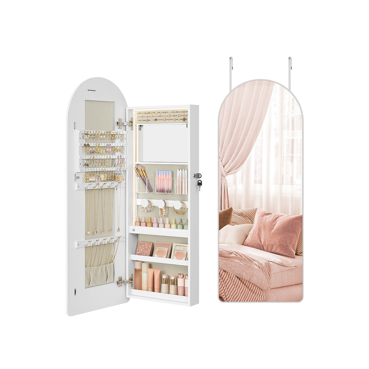 Wide LED Jewelry Cabinet - Wall/Door Mounted - Lockable