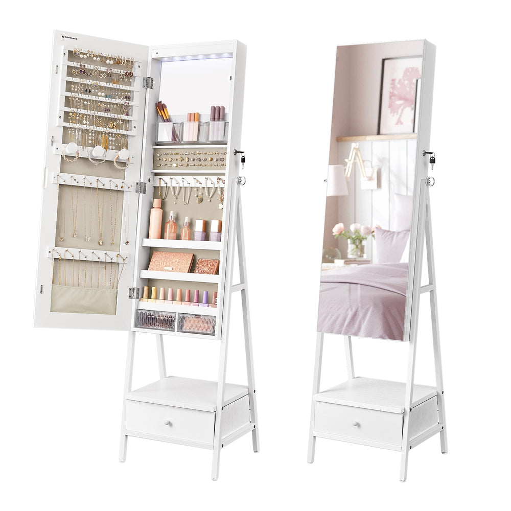 LED Mirror Jewelry Cabinet Standing with Full-Length Mirror - Cloud White