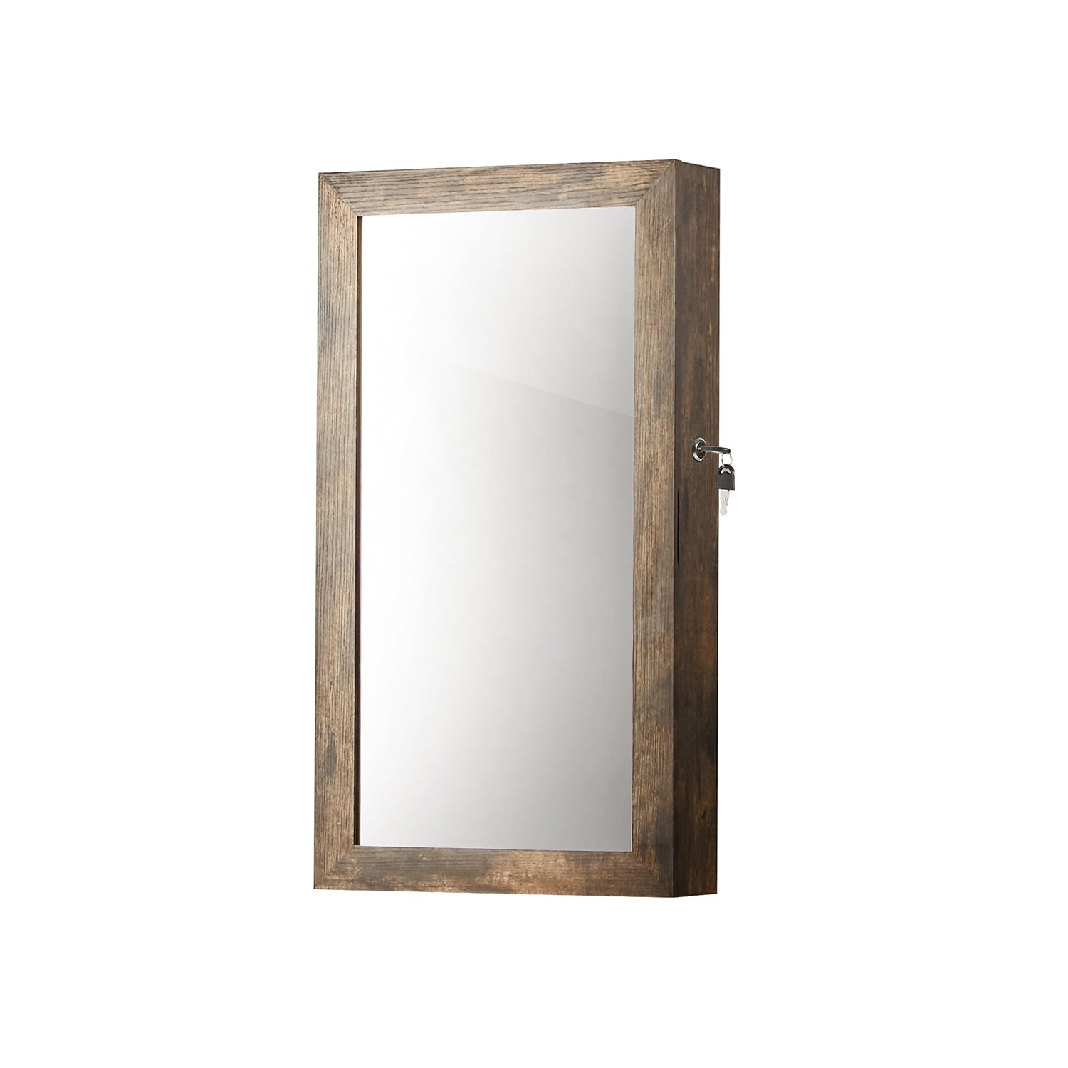 Lockable Jewelry Cabinet Armoire with Mirror - Rustic Brown