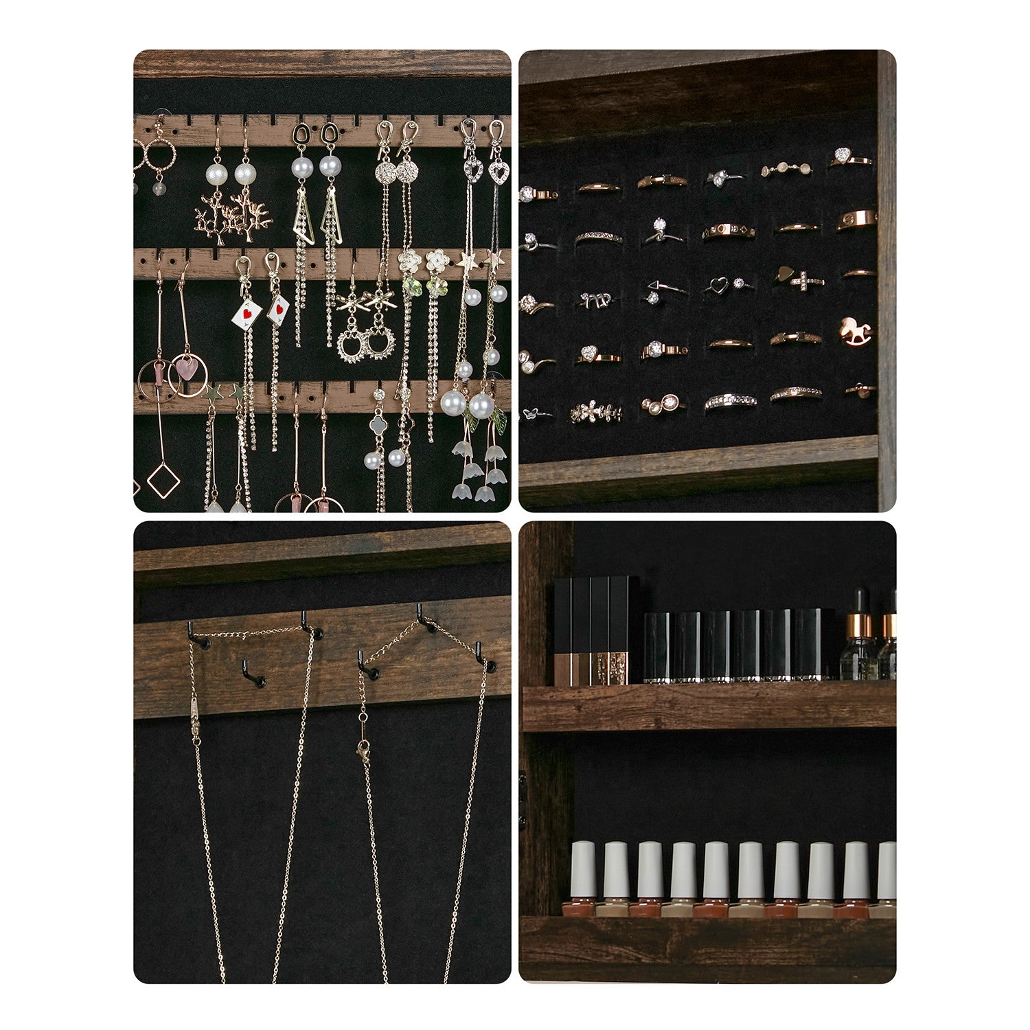 Lockable Jewelry Cabinet Armoire with Mirror - Rustic Brown