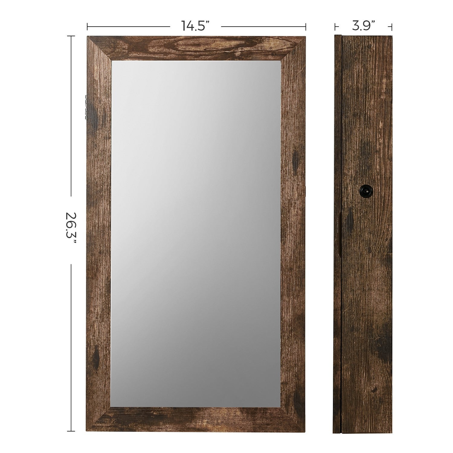 Lockable Jewelry Cabinet Armoire with Mirror - Rustic Brown