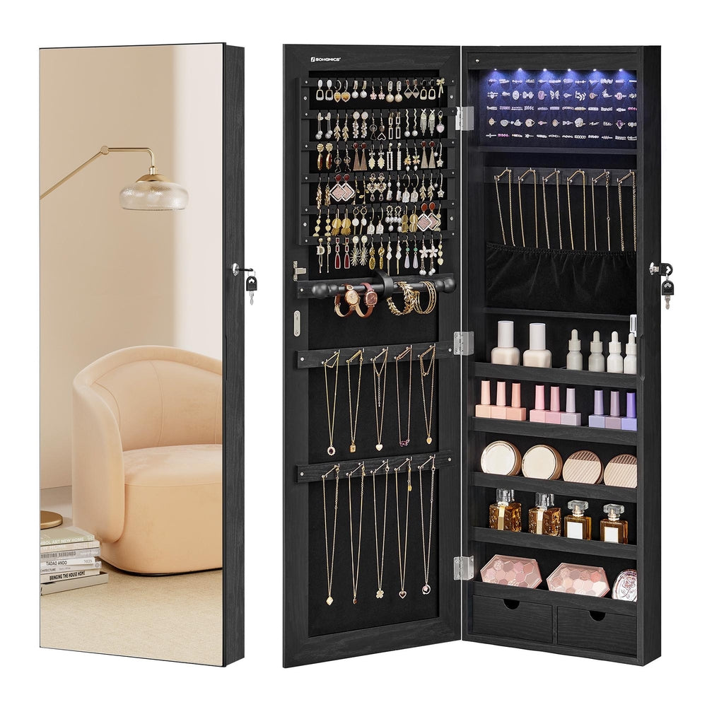Hanging Jewelry Cabinet with LED Lights - Ink Black