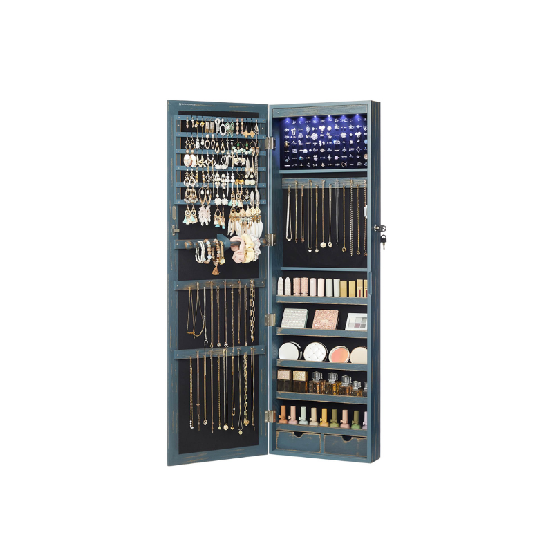 Jewelry Armoire - Lockable - Wall or Door Mounted - With Mirror