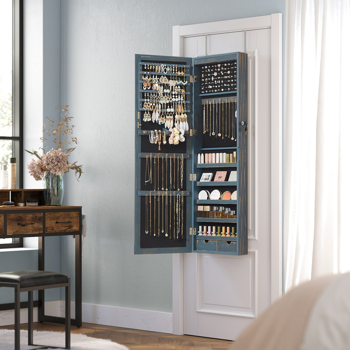 Jewelry Armoire - Lockable - Wall or Door Mounted - With Mirror