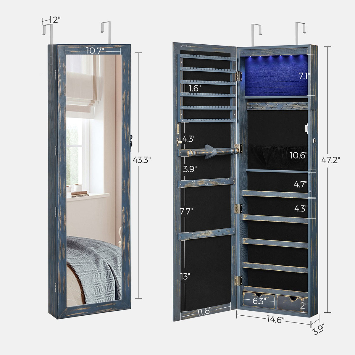 Jewelry Armoire - Lockable - Wall or Door Mounted - With Mirror