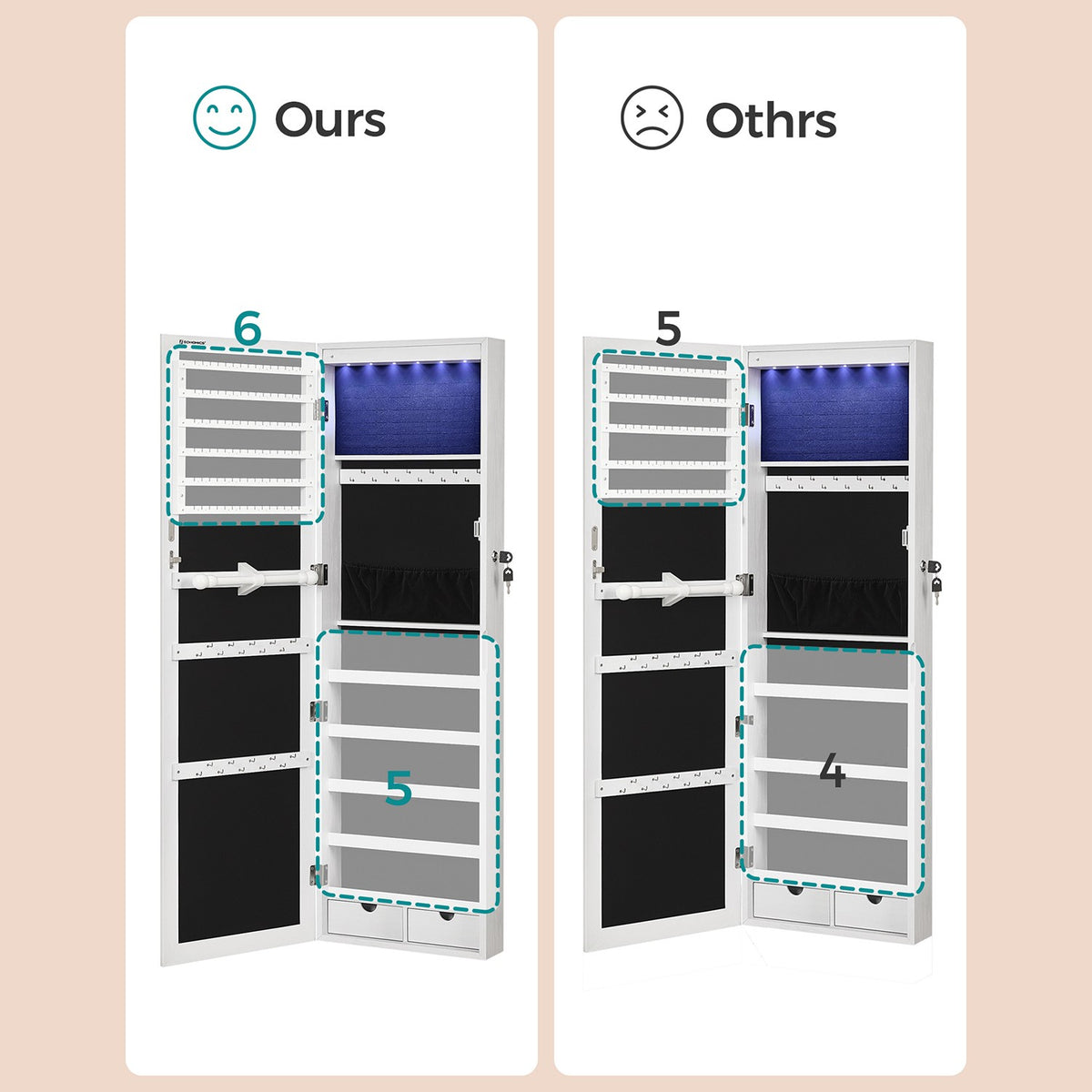Hanging Jewelry Cabinet - LED Lights