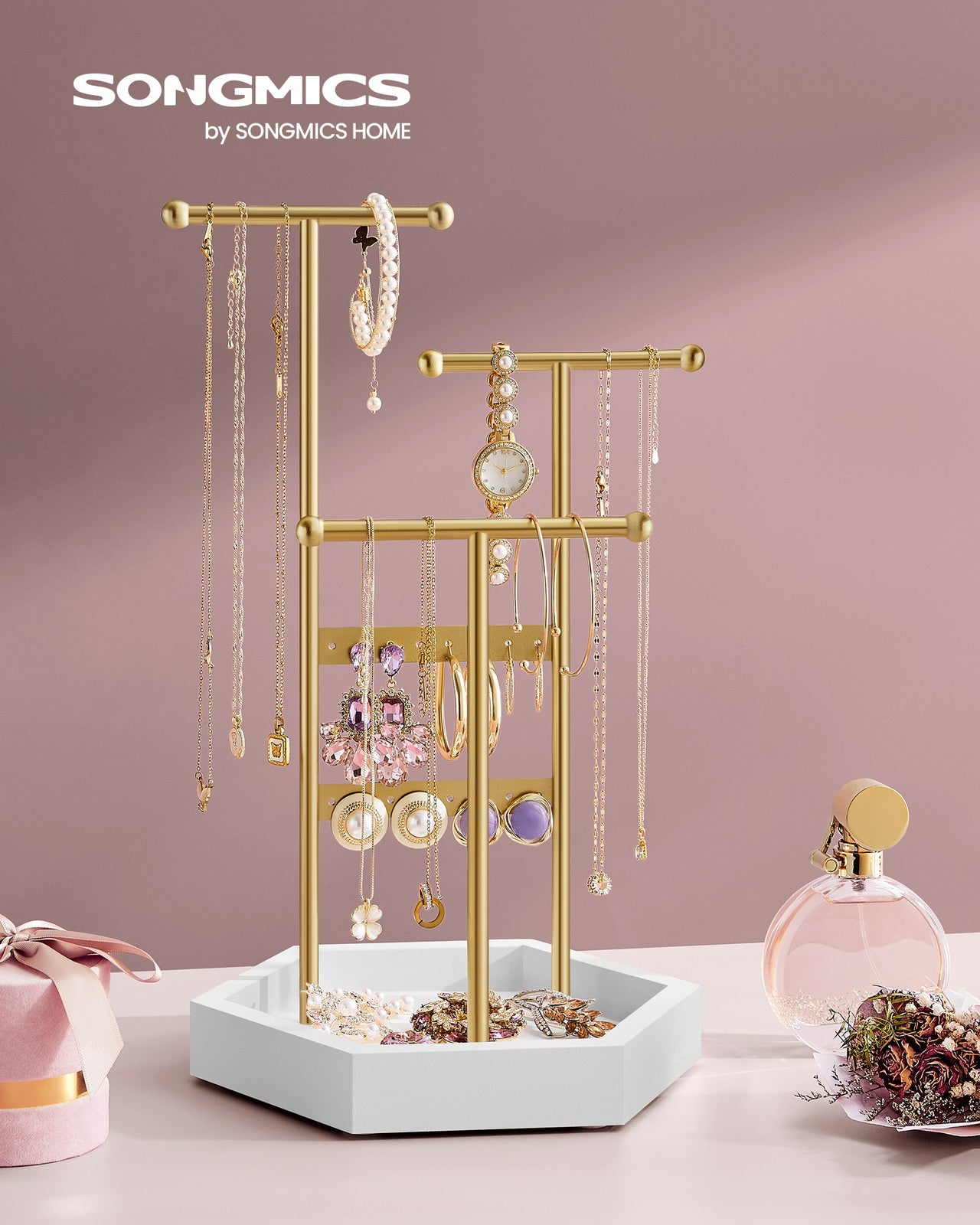 Jewelry Holder with Metal Frame - Gold, White
