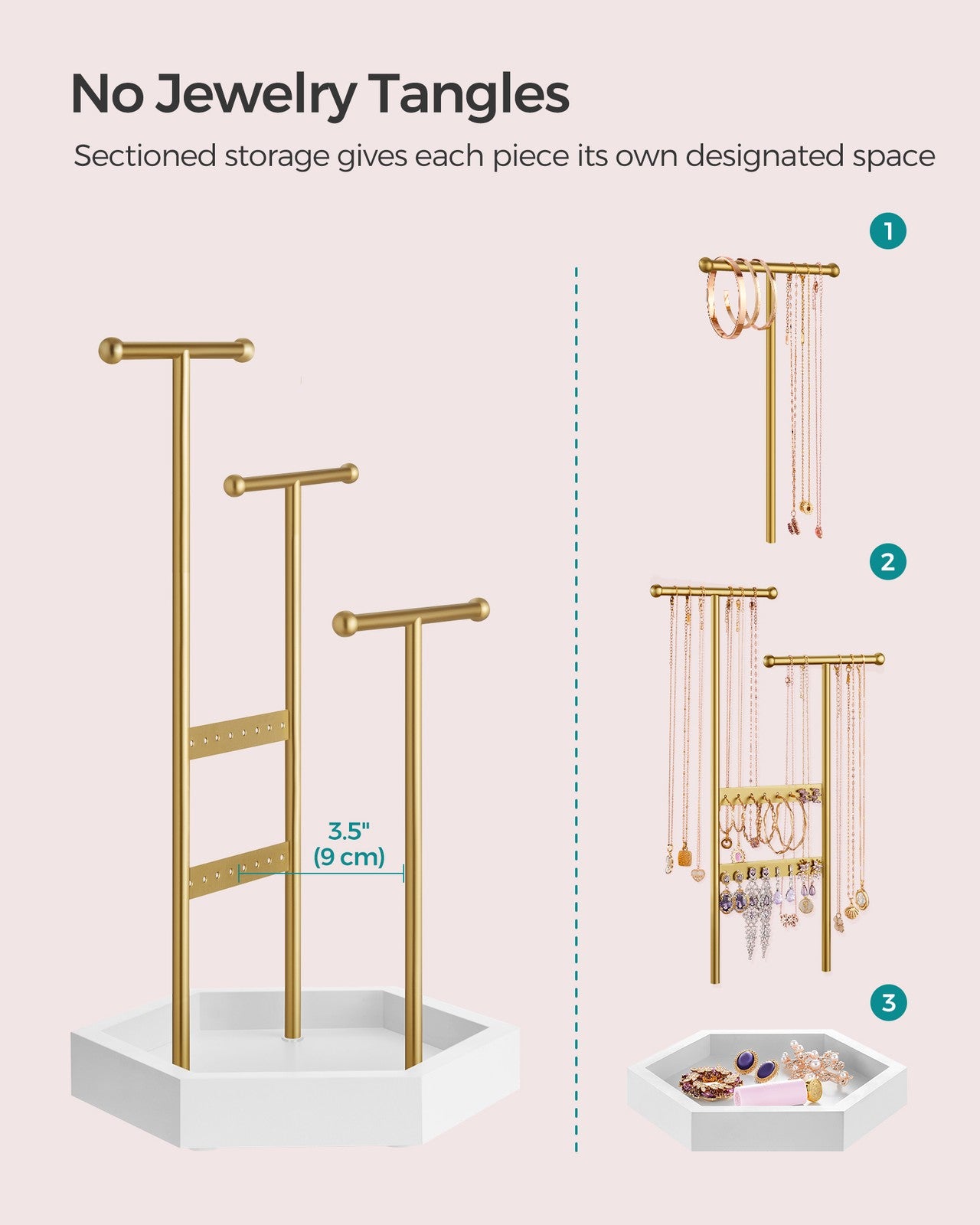 Jewelry Holder with Metal Frame - Gold, White