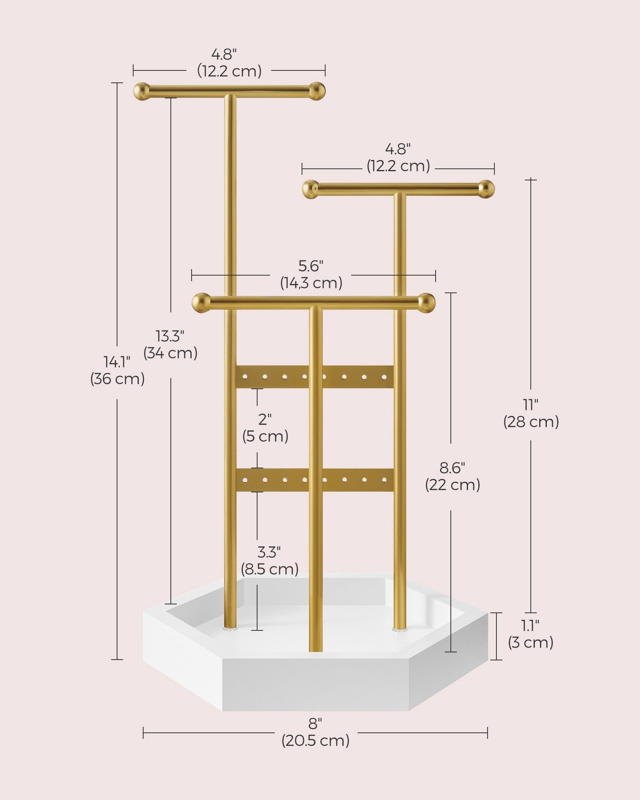Jewelry Holder with Metal Frame - Gold, White