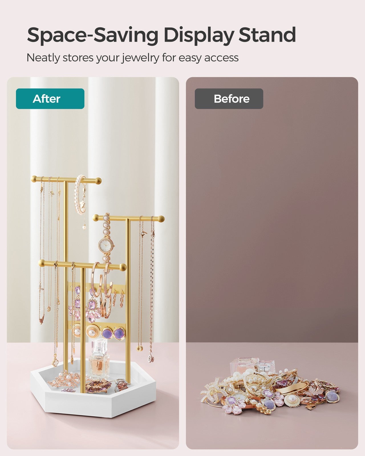 Jewelry Holder with Metal Frame - Gold, White