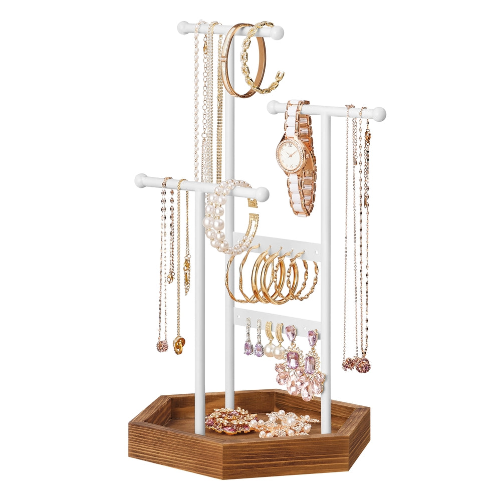 Jewelry Holder with Metal Frame - White, Caramel Brown