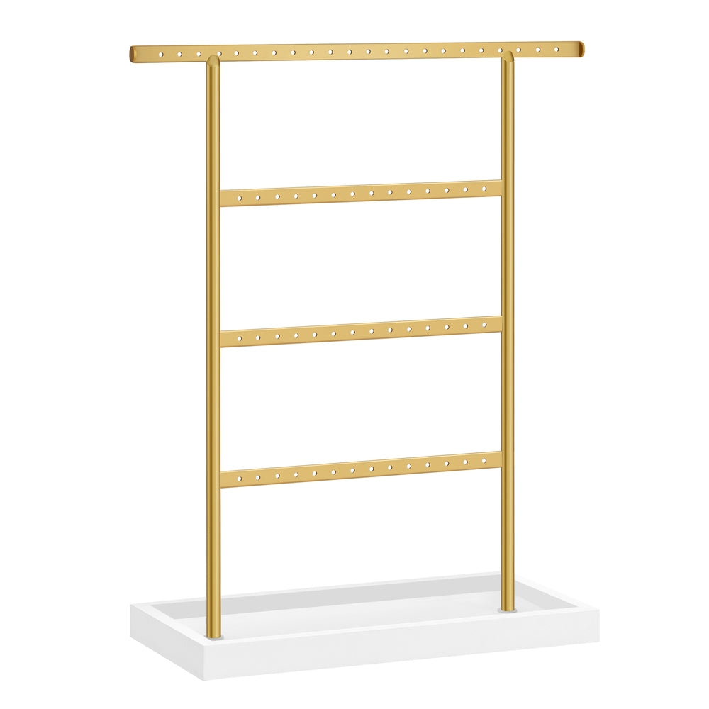 4-Tier Earring Holder Organizer Stand White and Gold Color - White, Gold