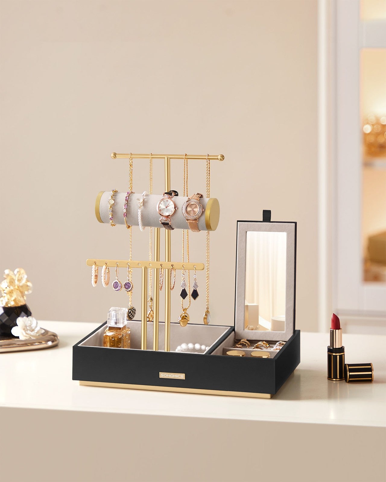 Jewelry Holder with Necklace Earring Bracelet Holder - Black, Gold