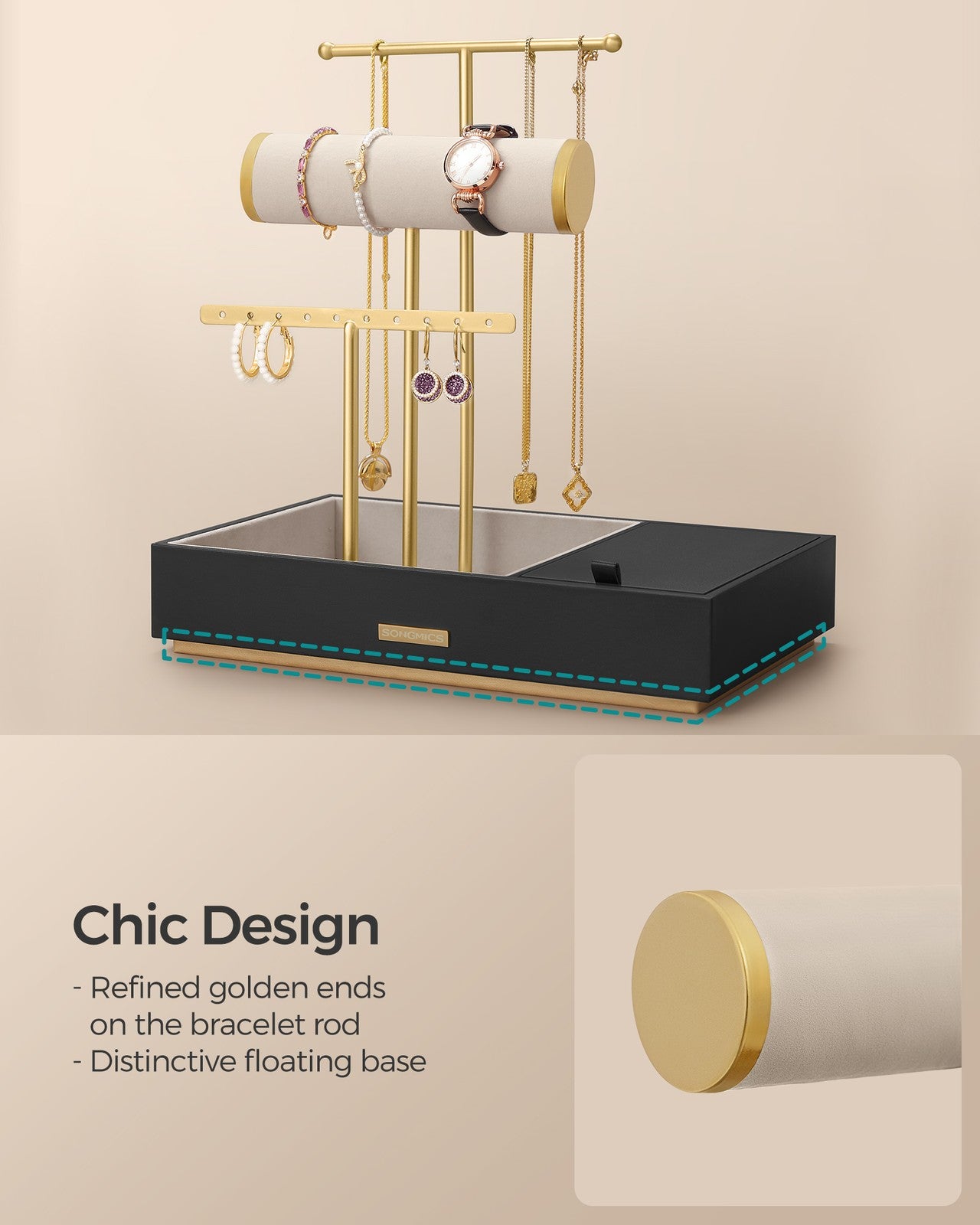 Jewelry Holder with Necklace Earring Bracelet Holder - Black, Gold