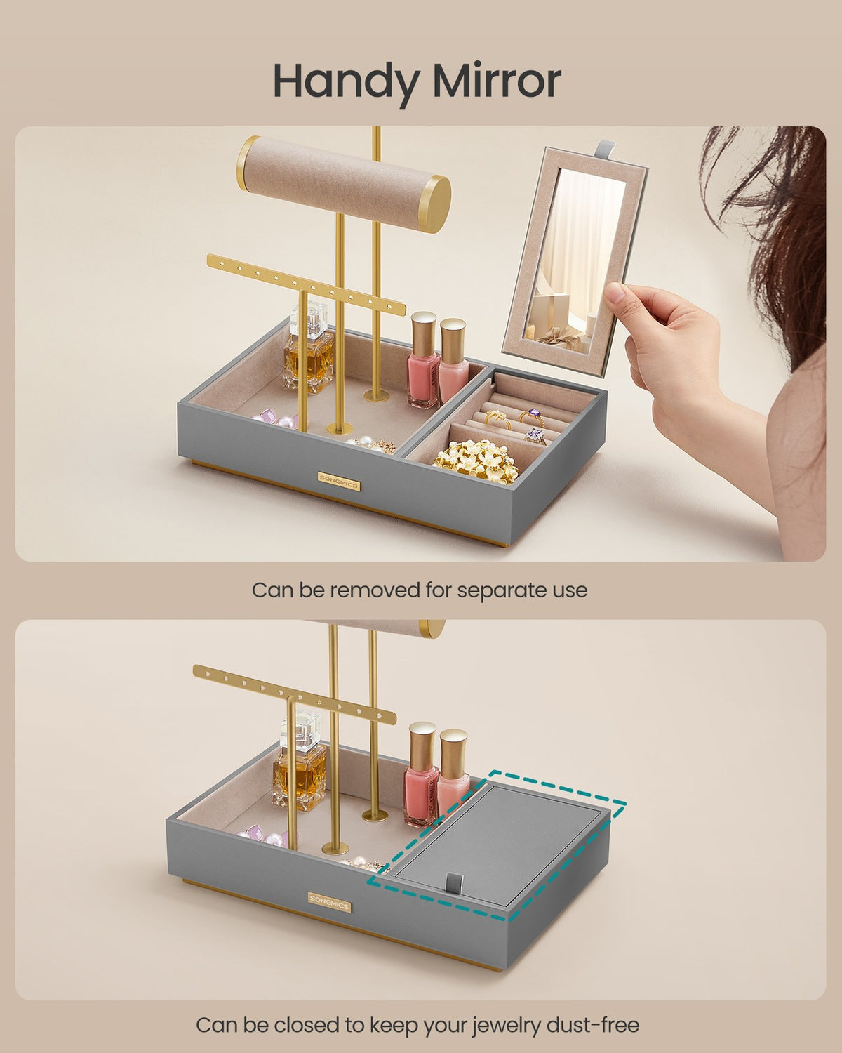 Jewelry Holder - Necklace Earring Bracelet Storage - With Mirror