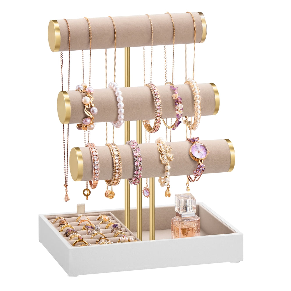 Bracelet Holder Stand - Jewelry Display Stand - Cloud White, Camel Brown