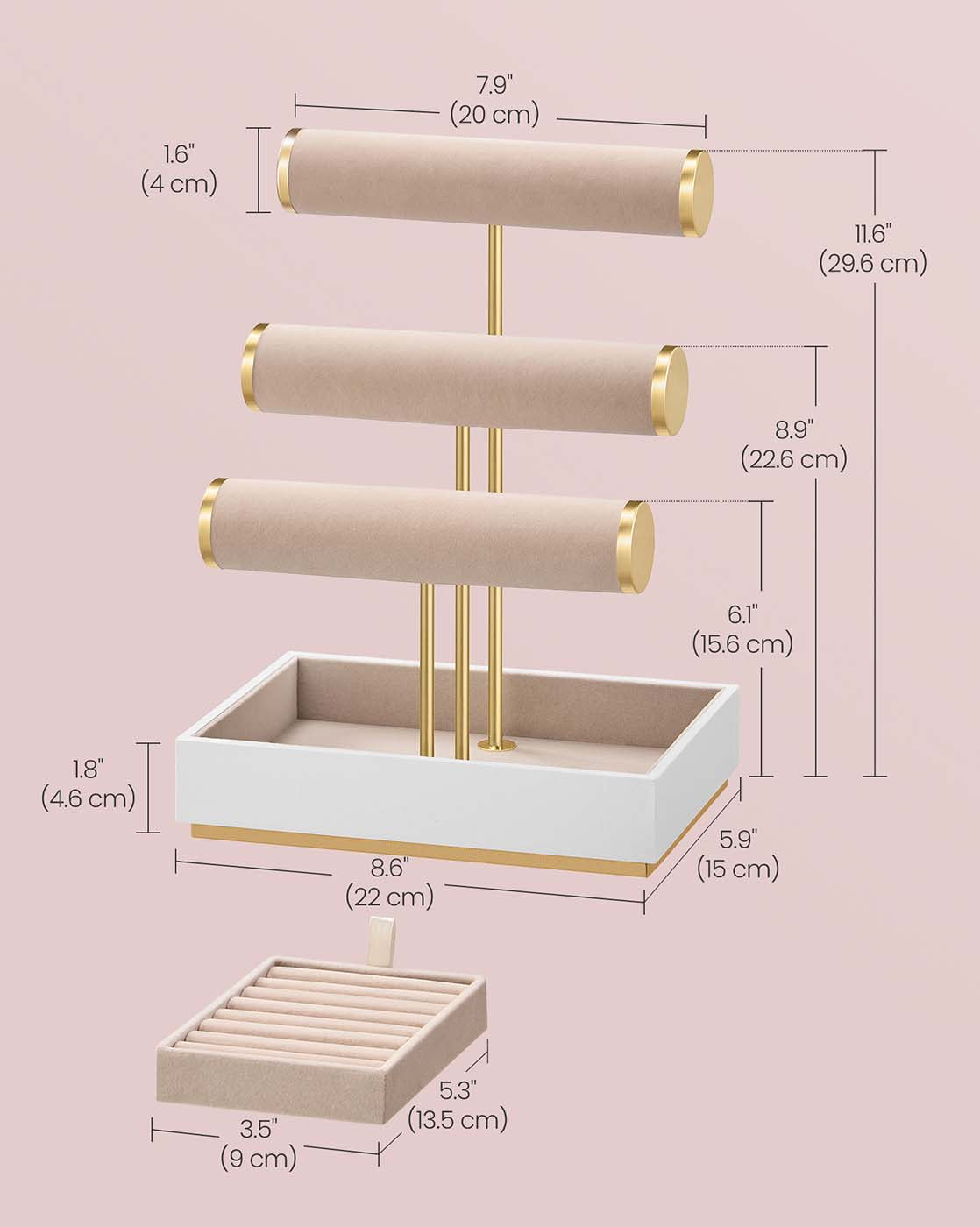 Bracelet Holder Stand - Jewelry Display Stand - Cloud White, Camel Brown