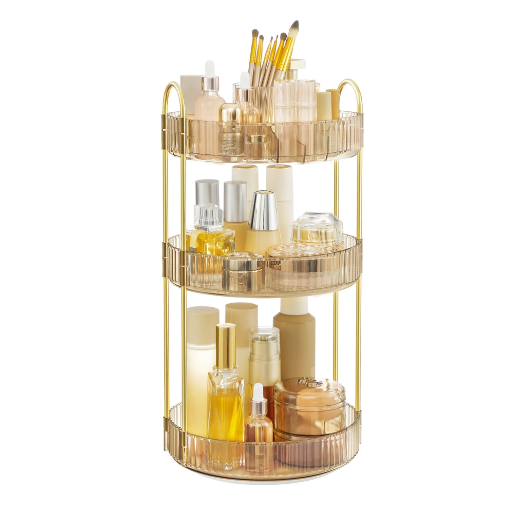 3-Tier Round Rotating Skincare Organizer Countertop Champagne Gold - Champagne Gold - 9.1”D x 9.1”W x 18.1”H