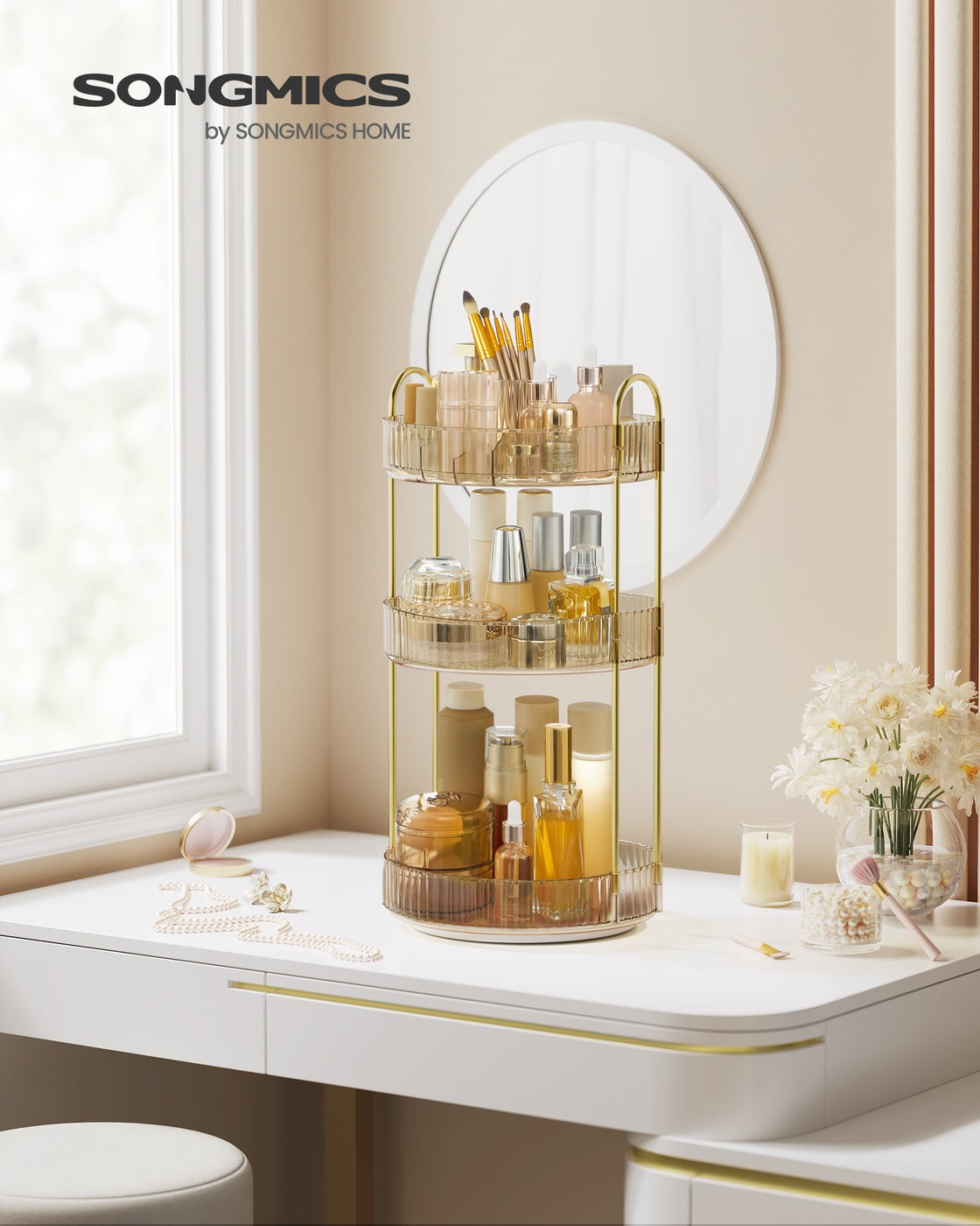3-Tier Round Rotating Skincare Organizer Countertop Champagne Gold - Champagne Gold