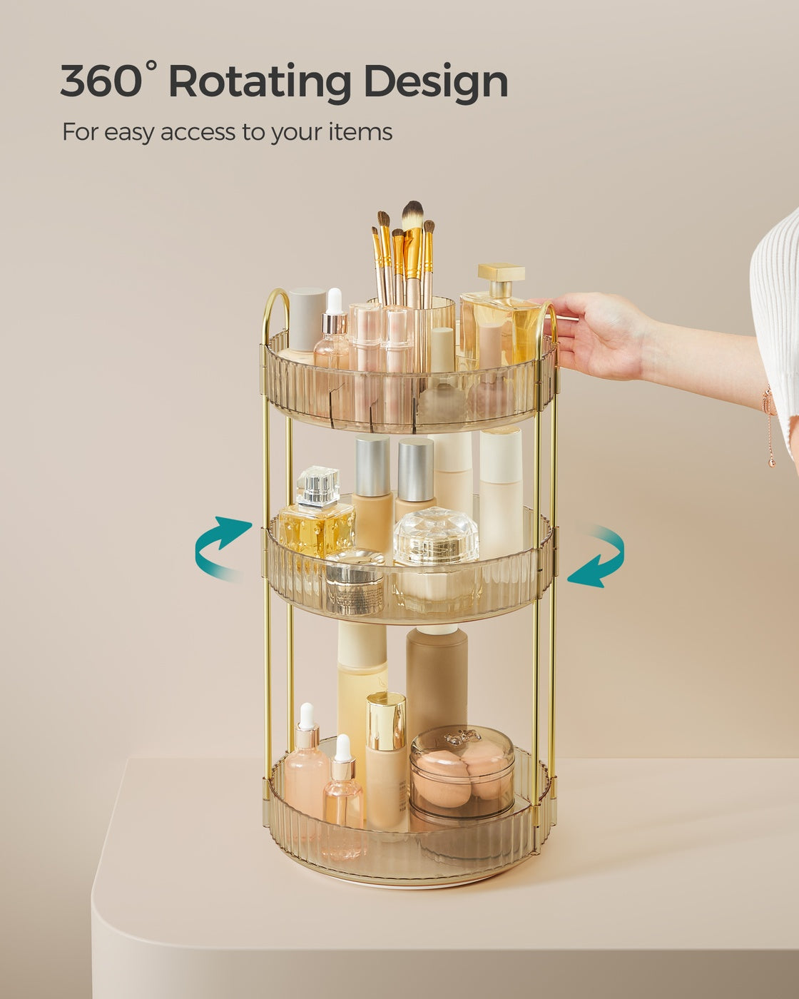 3-Tier Round Rotating Skincare Organizer Countertop Champagne Gold - Champagne Gold