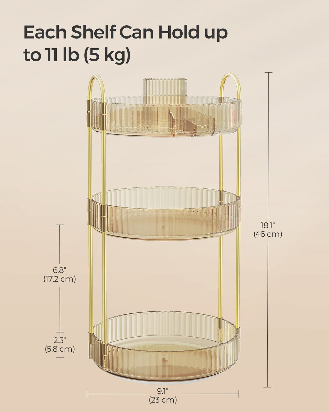 3-Tier Round Rotating Skincare Organizer Countertop Champagne Gold - Champagne Gold