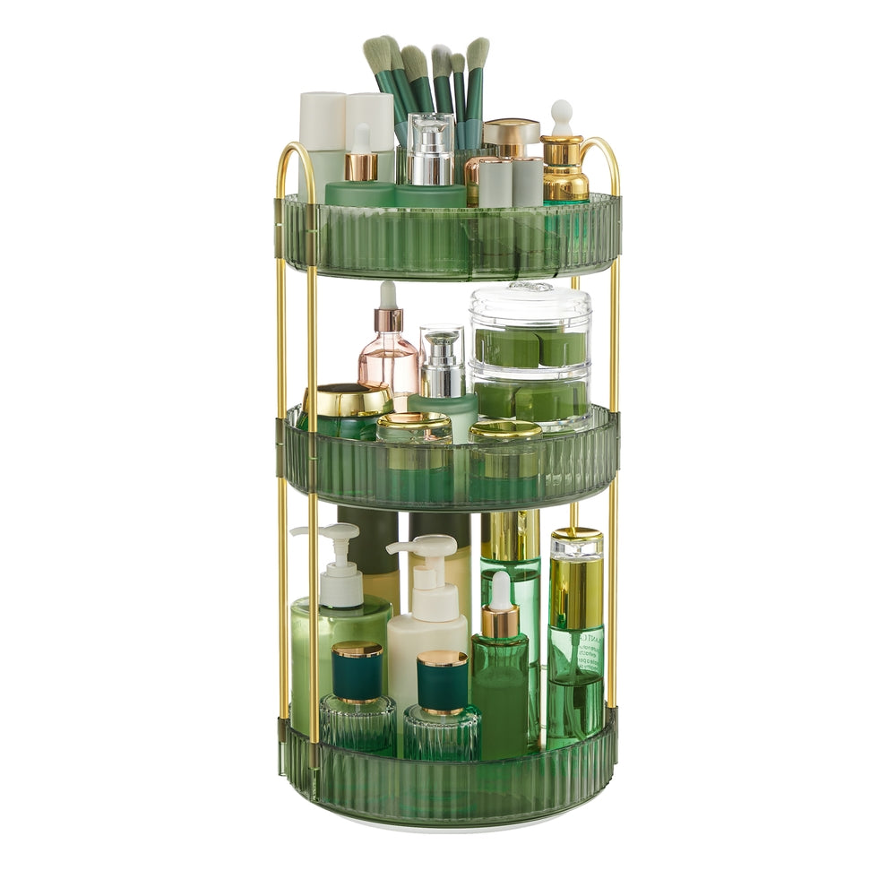 3-Tier Round Rotating Skincare Organizer Countertop Champagne Gold - Pale Green - 9.1”D x 9.1”W x 18.1”H