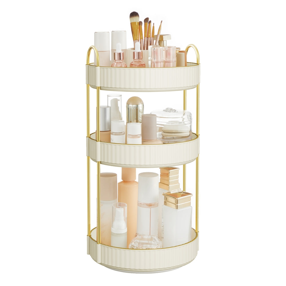 3-Tier Round Rotating Skincare Organizer Countertop Champagne Gold - Cloud White - 9.1”D x 9.1”W x 18.1”H