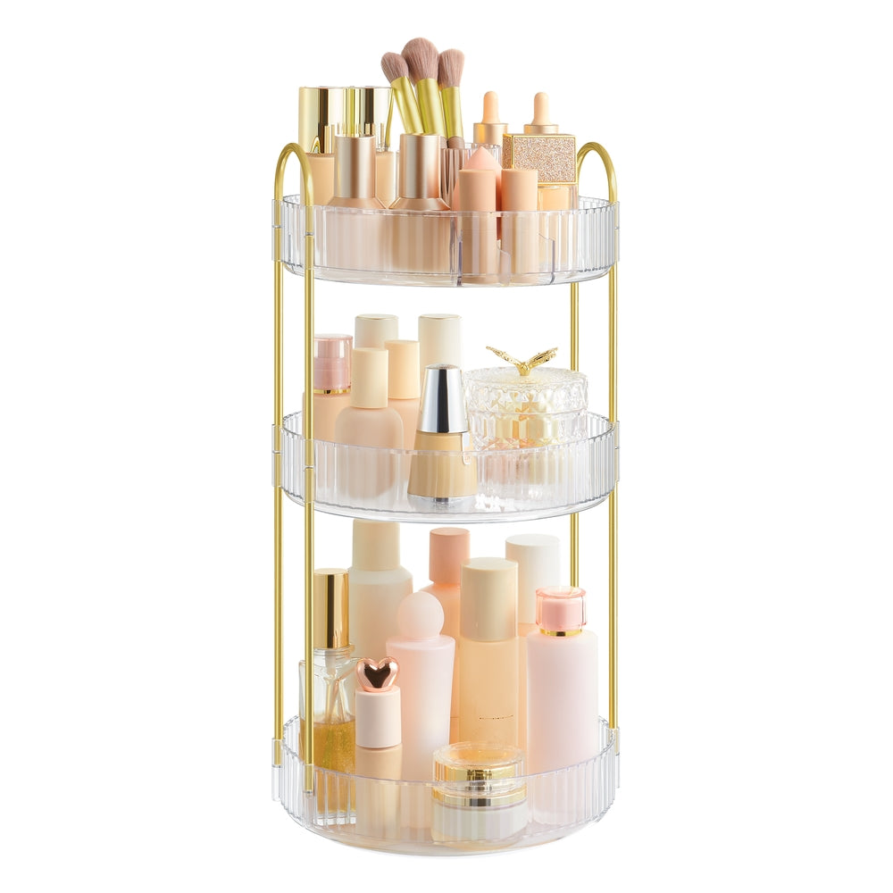 3-Tier Round Rotating Skincare Organizer Countertop Champagne Gold - Transparent - 9.1"D x 9.1"W x 18.1"H