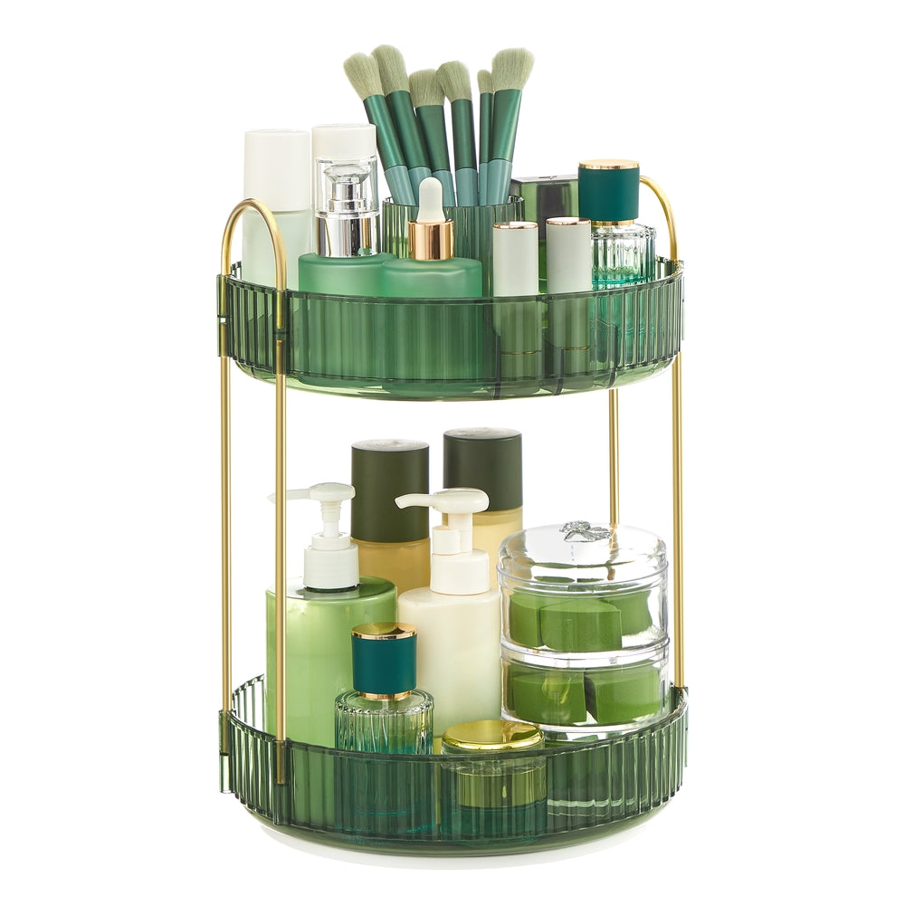 3-Tier Round Rotating Skincare Organizer Countertop Champagne Gold - Pale Green - 9.1”D x 9.1”W x 12.2”H