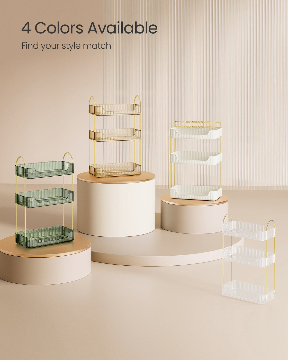 3-Tier Makeup Organizer with 2 Types of Accessories Champagne Gold