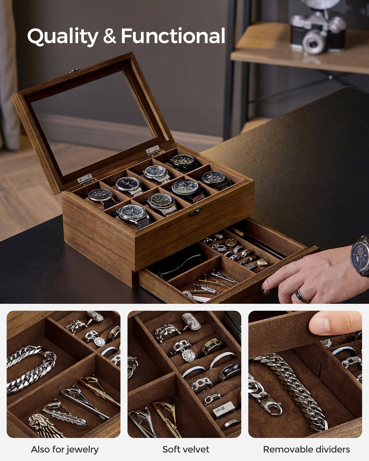 Watch Box - 8-Slot - Large Glass Lid