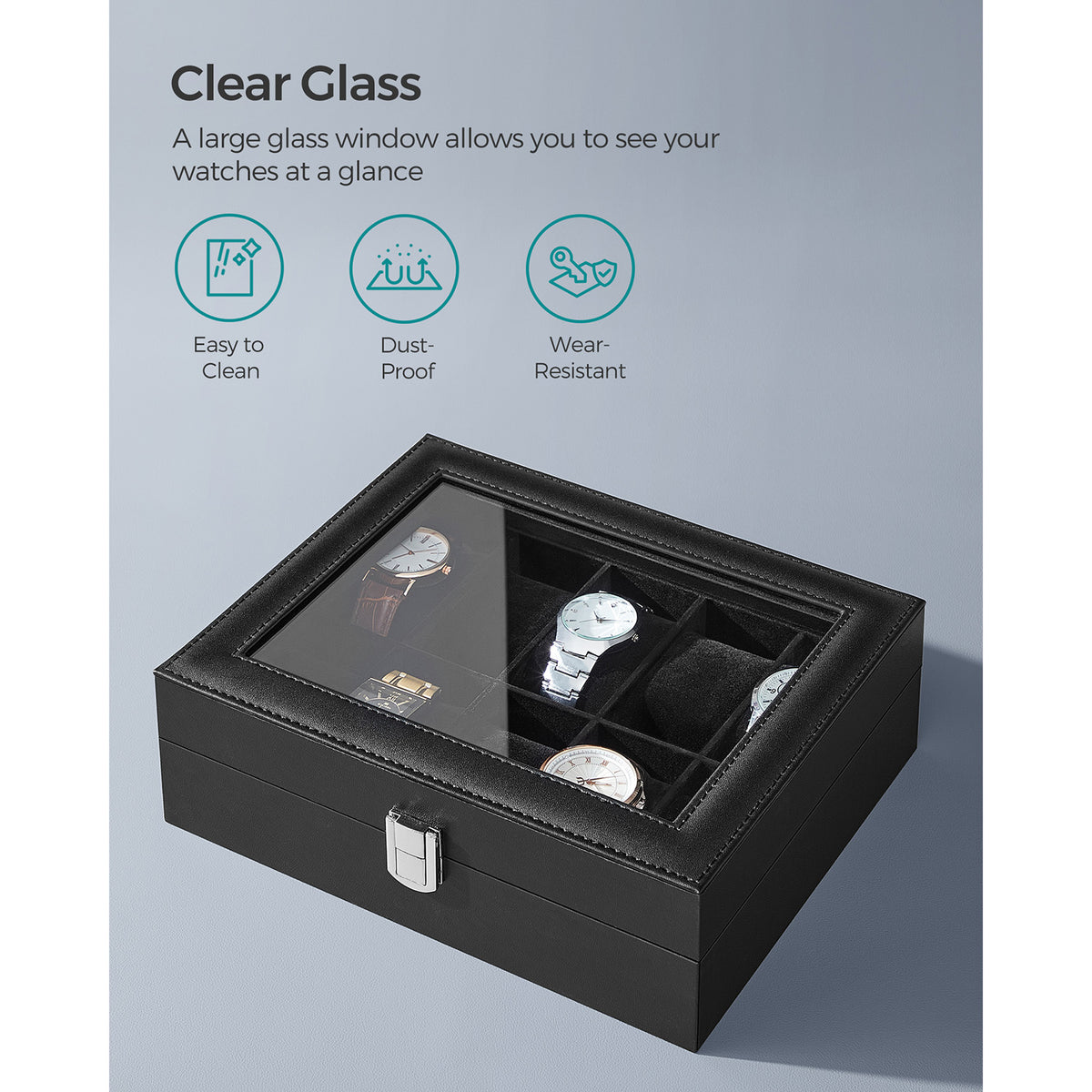 Watch Case - 10-Slot - Large Glass Lid - Velvet Lining
