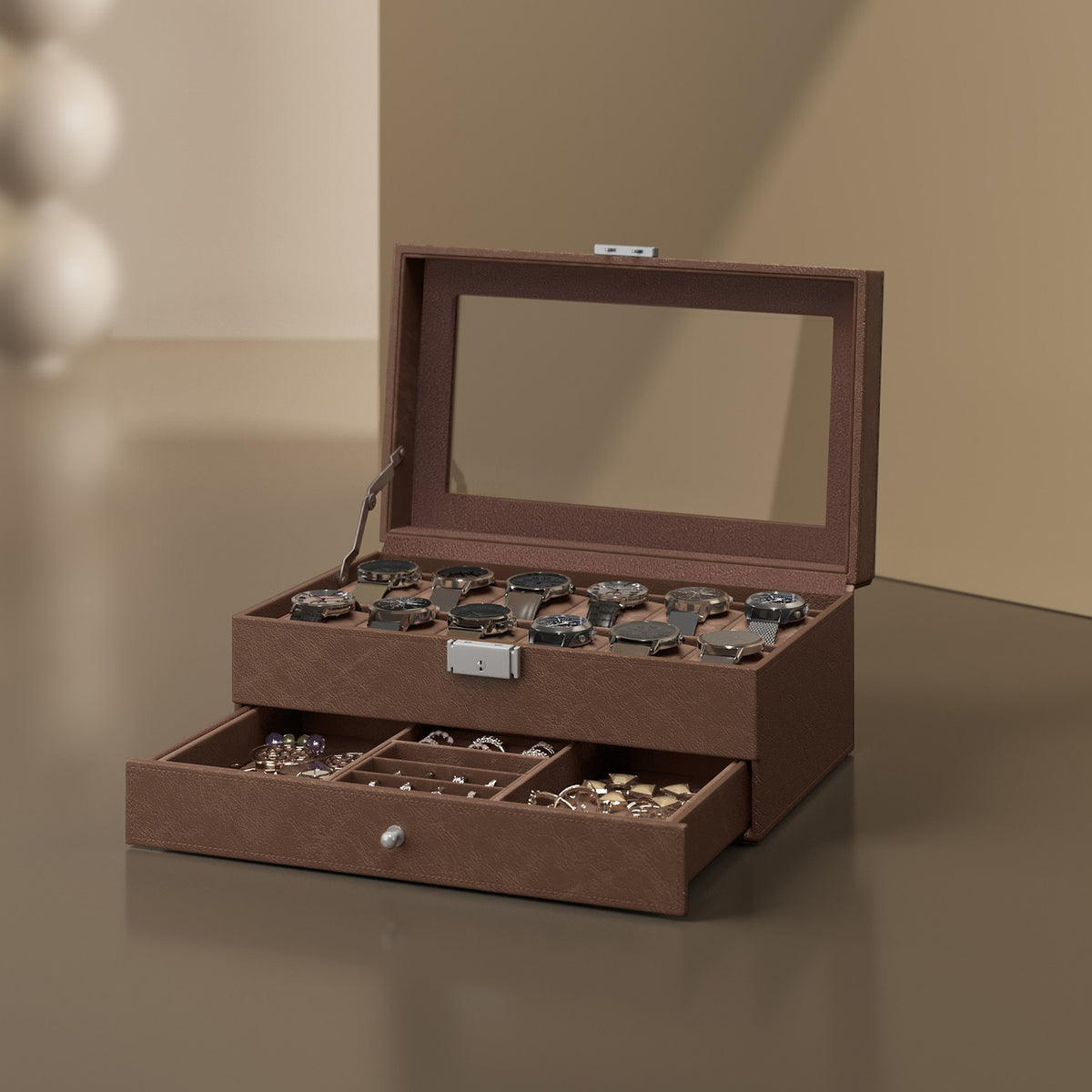 Watch Box - 12-Slot - Glass Lid