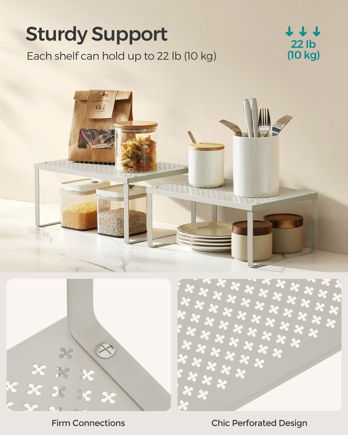 Set of 2 Stackable and Expandable Spice Racks - Oatmeal Beige
