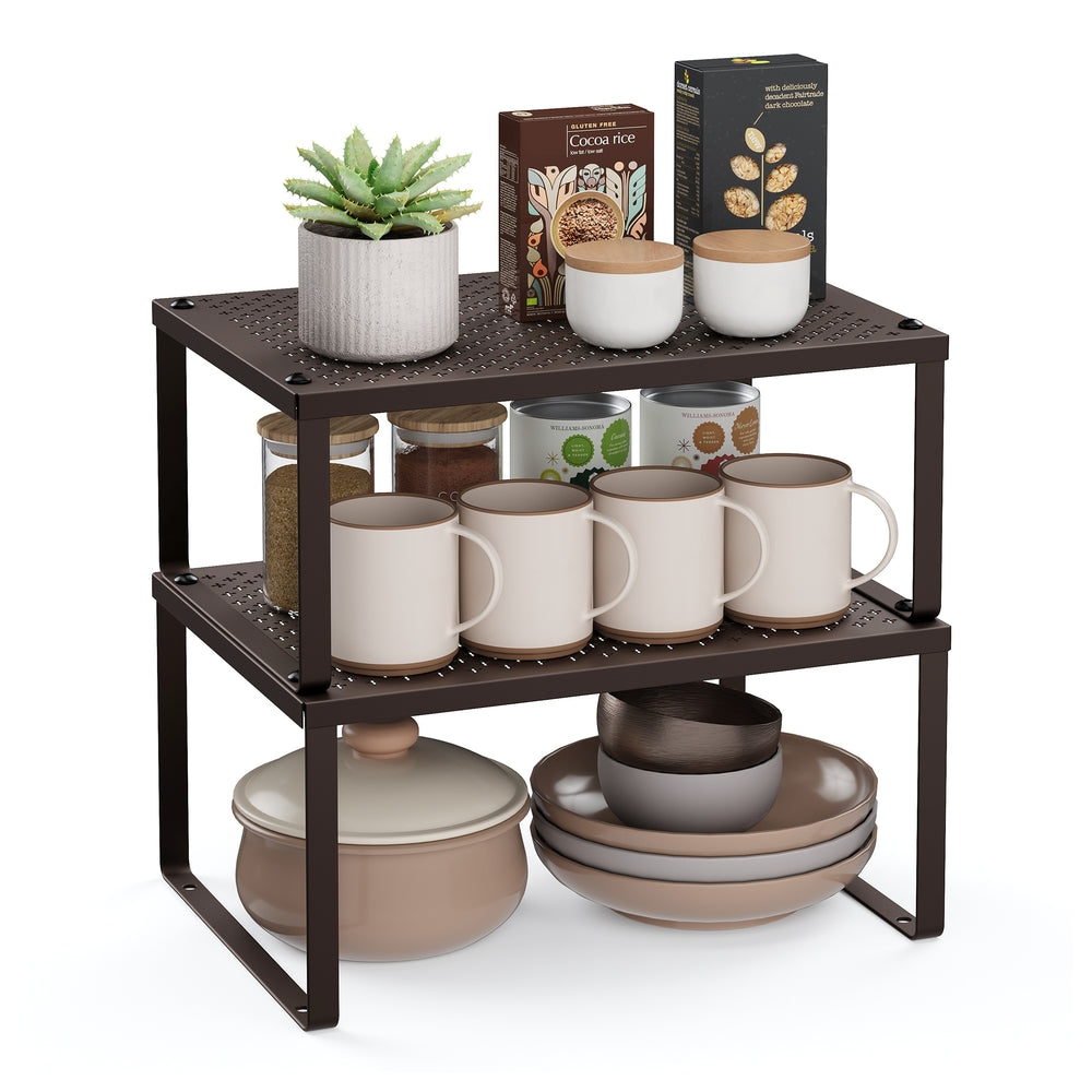 Set of 2 Stackable and Expandable Spice Racks - Brown