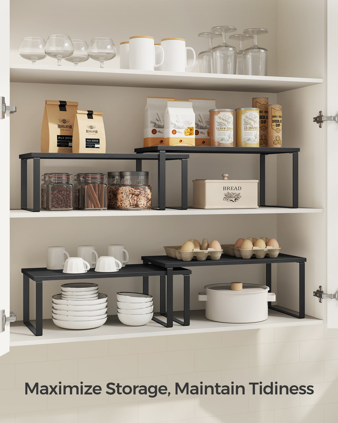 Set of 2 Kitchen Counter Shelves - Ink Black, Ebony Black